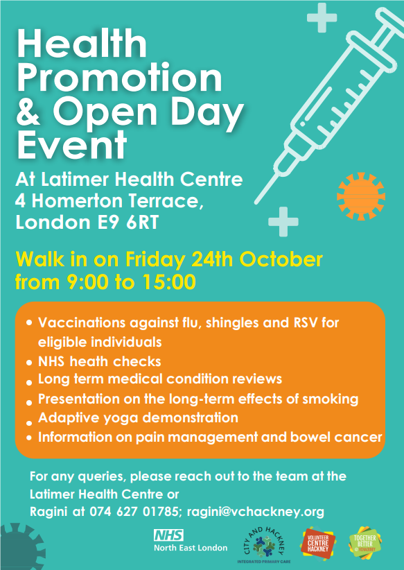 Health promotion and open day event poster